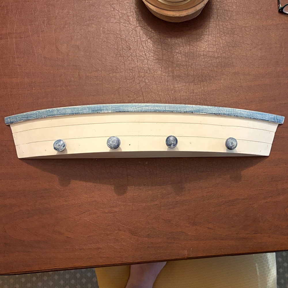 Coastal Wooden Wall Hook Rack in Cream and Blue